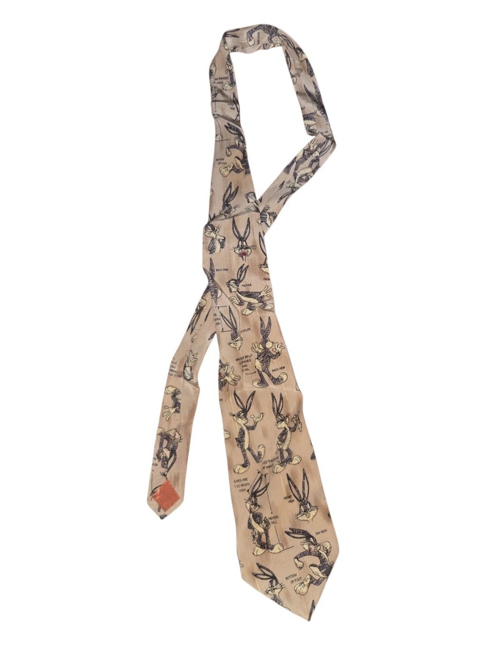 Vintage Beige Bugs Bunny Motif Silk Tie